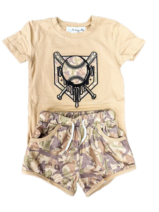 Brown Camo Baseball Drip Short Set