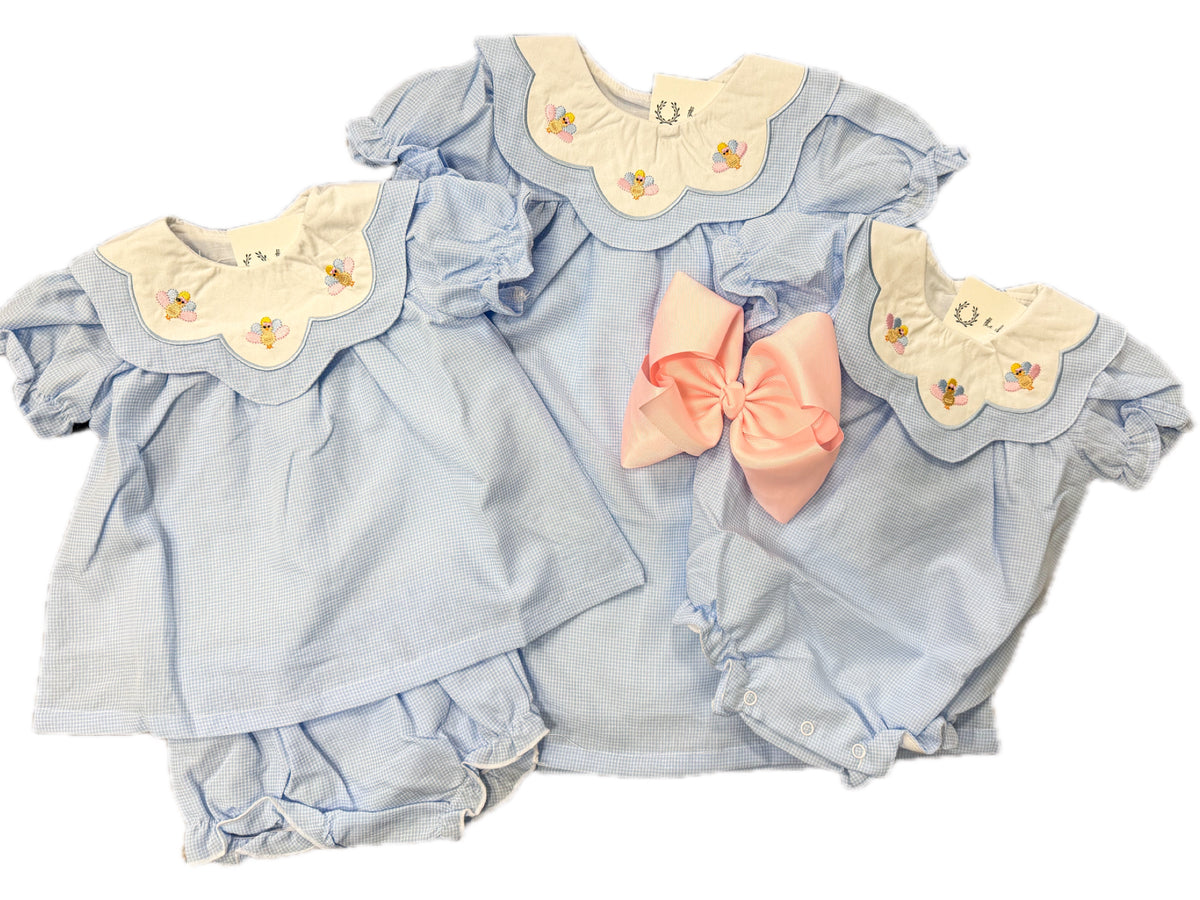 Baby Blue Embroidered Turkey Plaid
