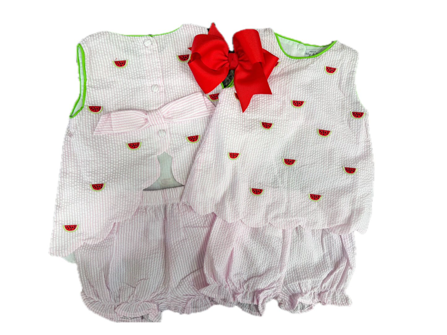 Embroidered Watermelon Seersucker Bloomer Set