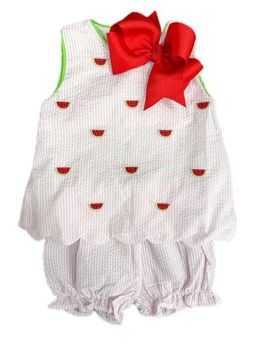 Embroidered Watermelon Seersucker Bloomer Set