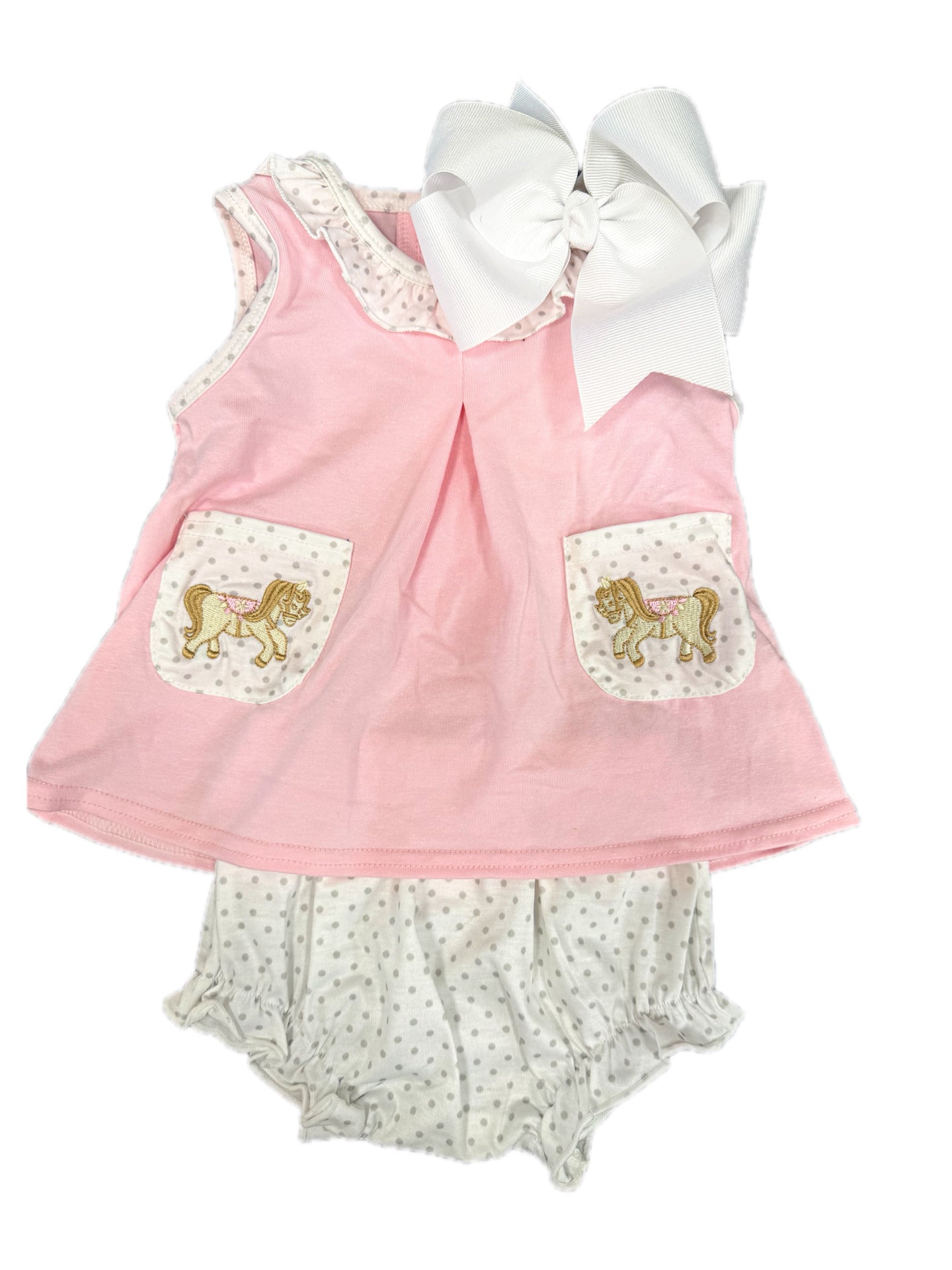 Pink Polka Dot Carousel Bloomer Set