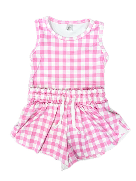 Pink Gingham Active Short Set