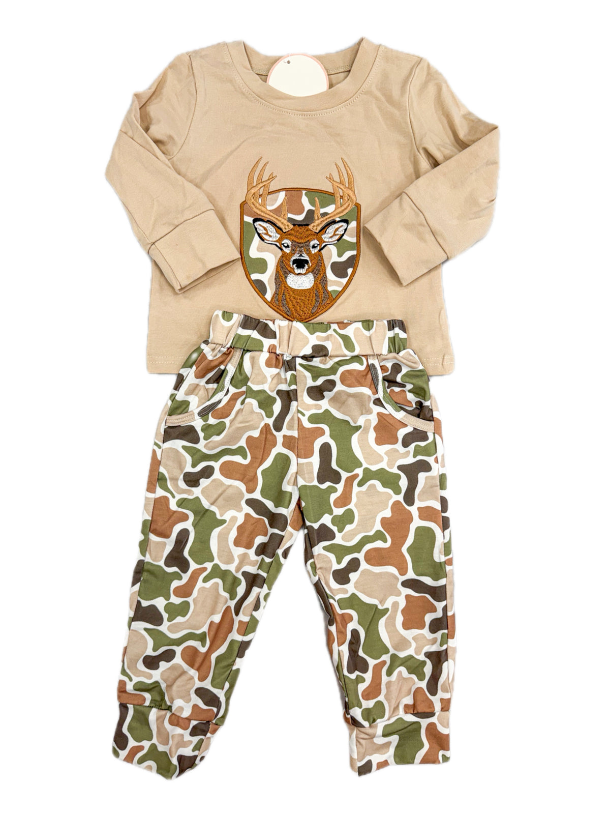 Embroidered Camo Deer Pant Set