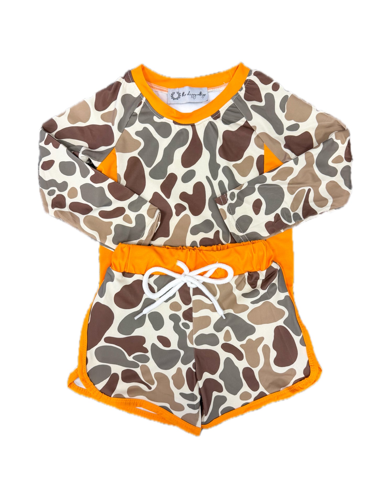 2PC Orange Camo Swim Set
