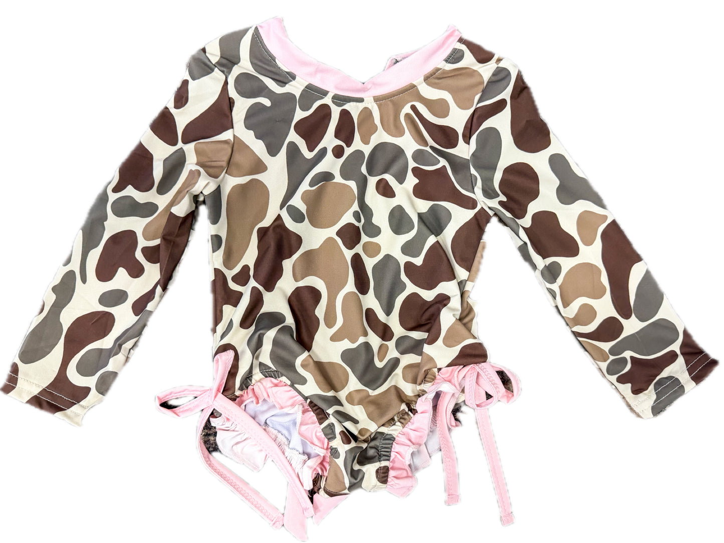 1PC Long Sleeve Pink Camo Swim