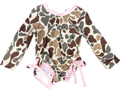 1PC Long Sleeve Pink Camo Swim