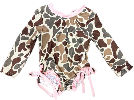 1PC Long Sleeve Pink Camo Swim