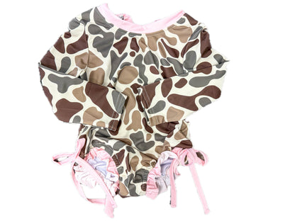 1PC Long Sleeve Pink Camo Swim