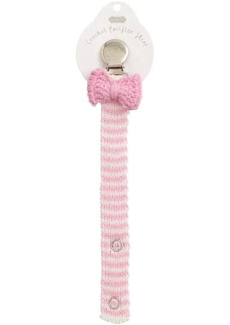 Pink Bow Crotchet Paci Strap