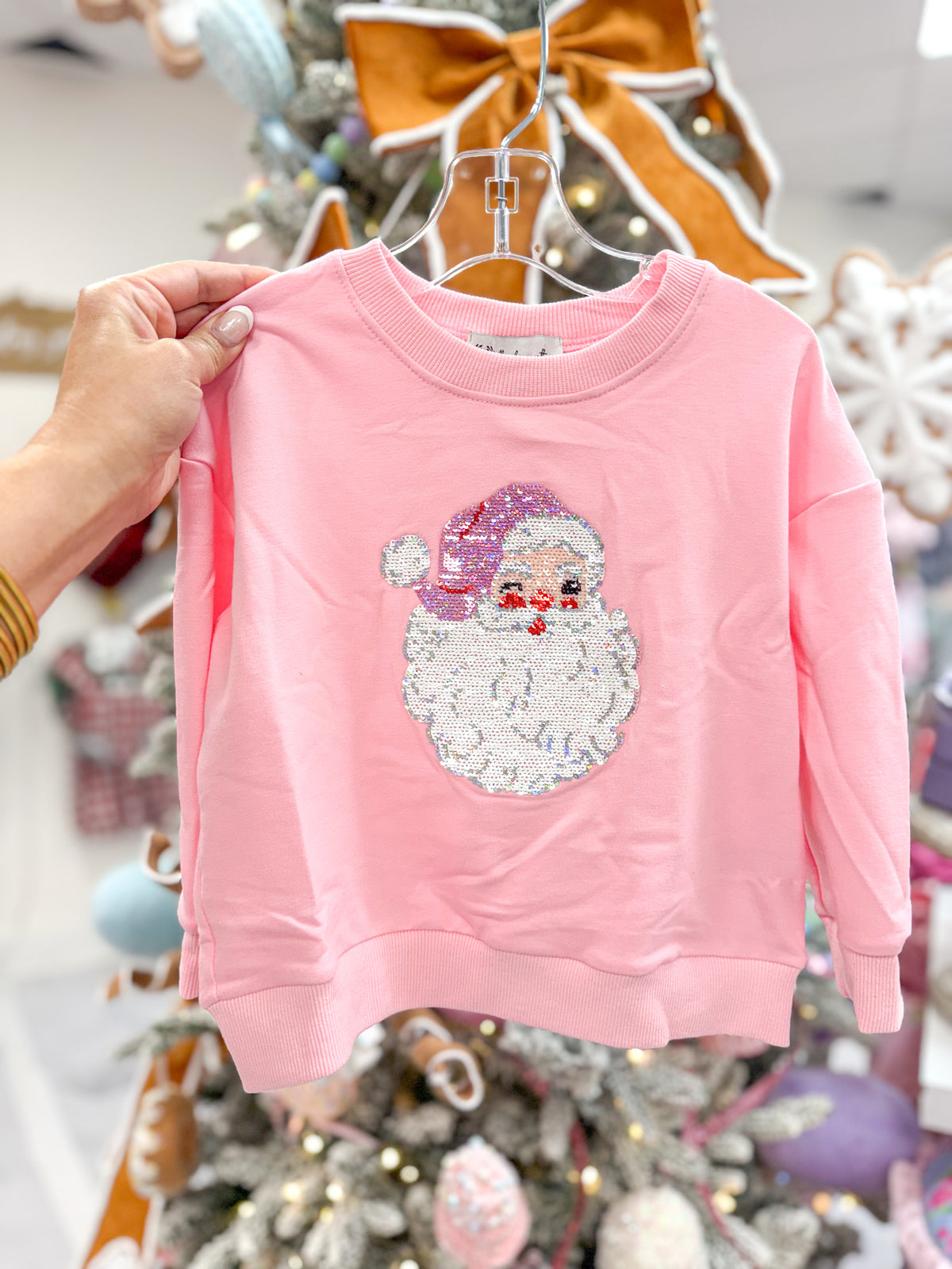 Light Pink Sequin Santa Pullover