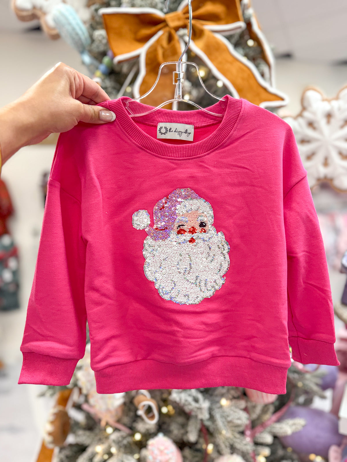 Hot Pink Sequin Santa Pullover