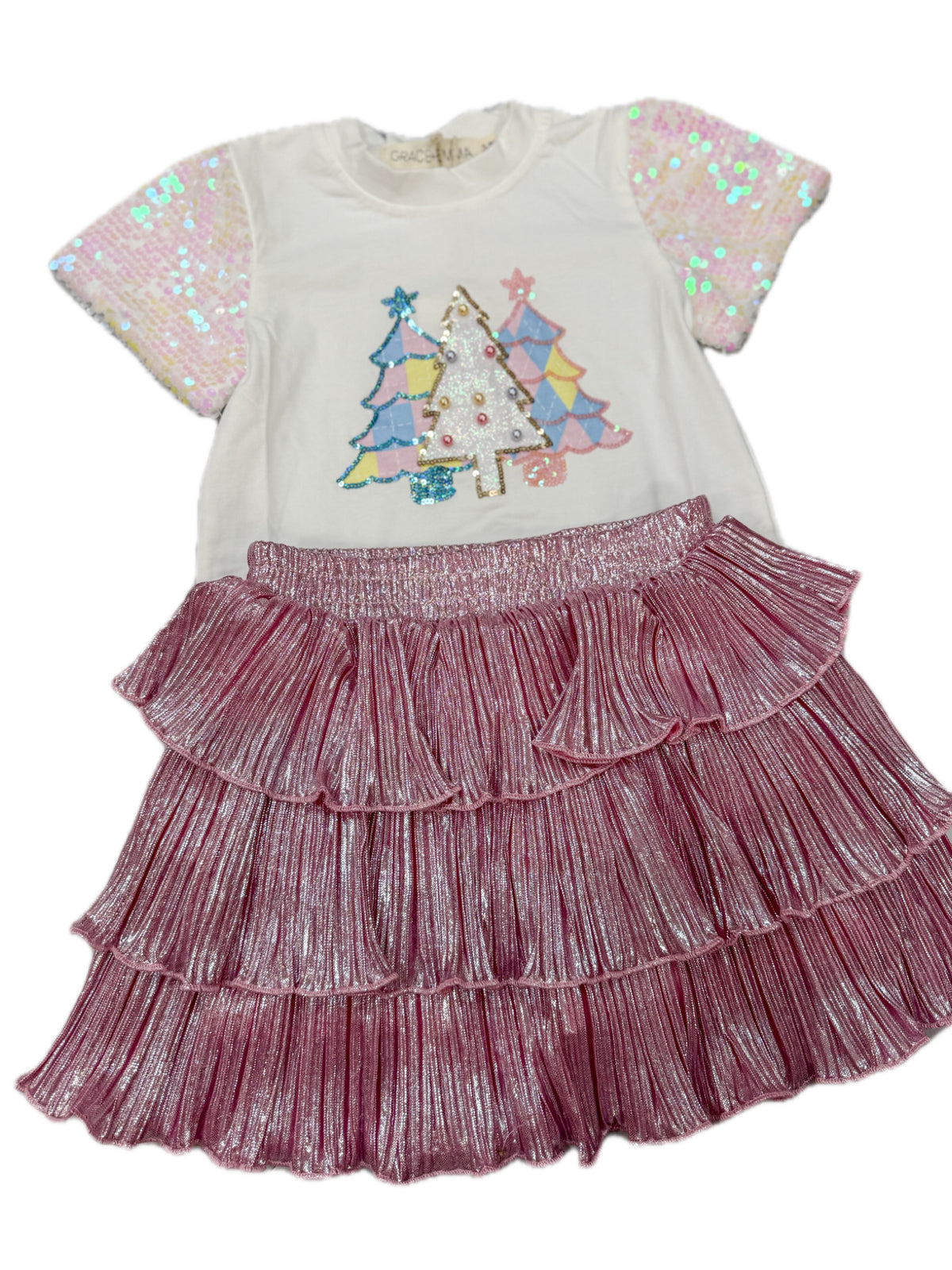 Girls' Pink Shimmer Ruffle Skirt with Shorts