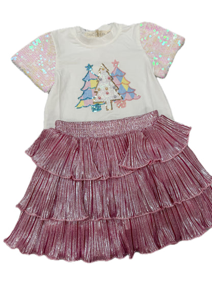 Girls' Pink Shimmer Ruffle Skirt with Shorts