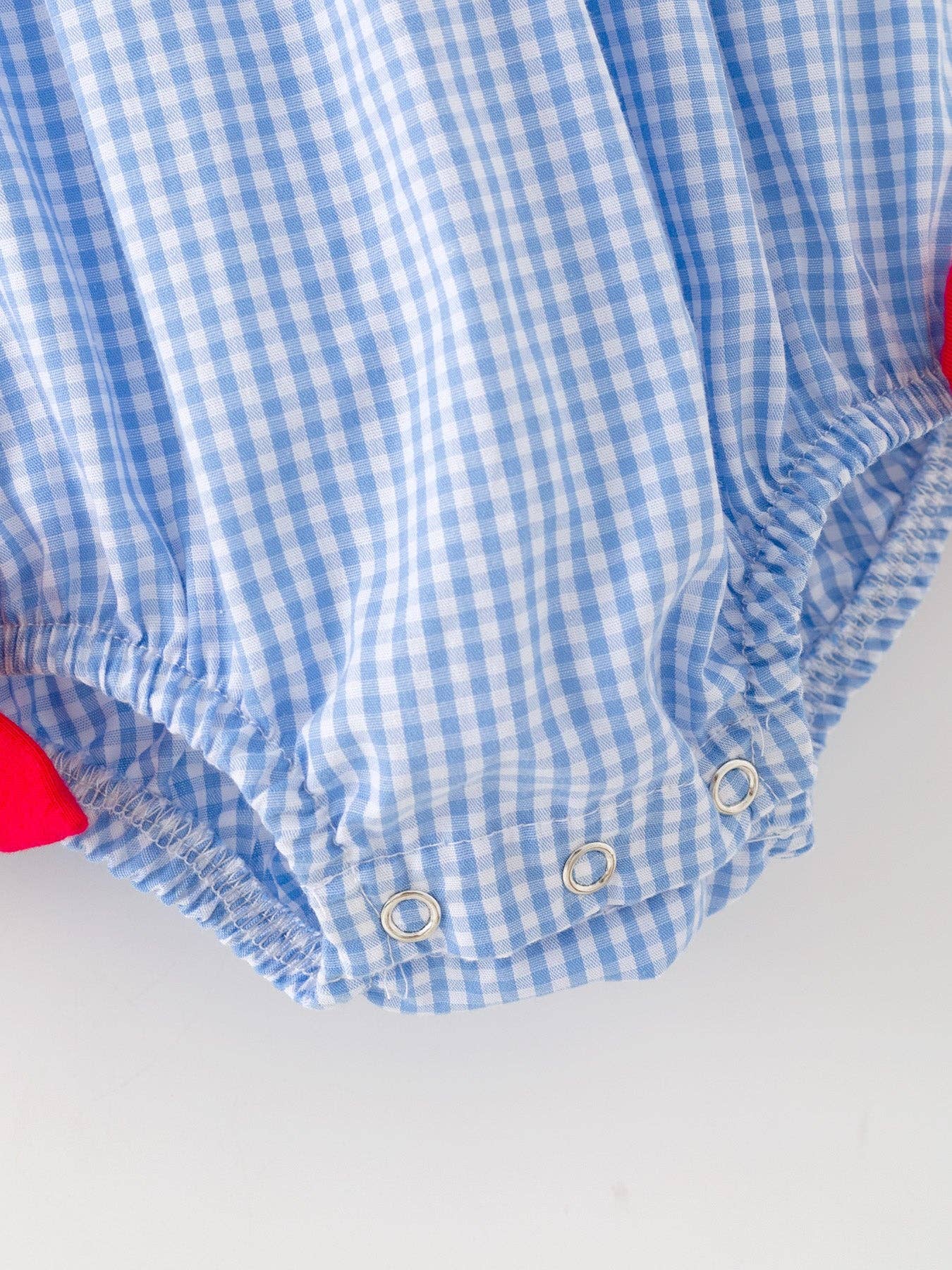 Blue Gingham Baseball Ruffle Smock
