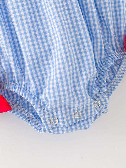 Blue Gingham Baseball Ruffle Smock