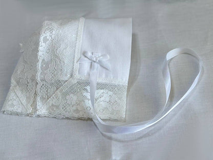 Linen Keepsake Baby Bonnet W/ Lace