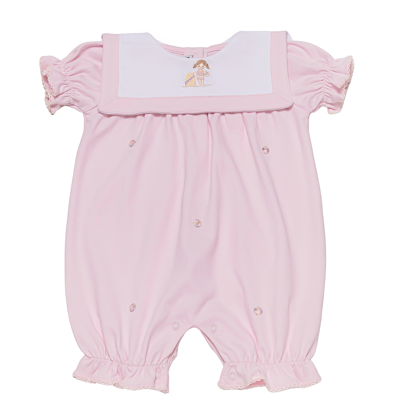 Baby Beach Girl Square Collar Pima Romper