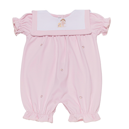 Baby Beach Girl Square Collar Pima Romper