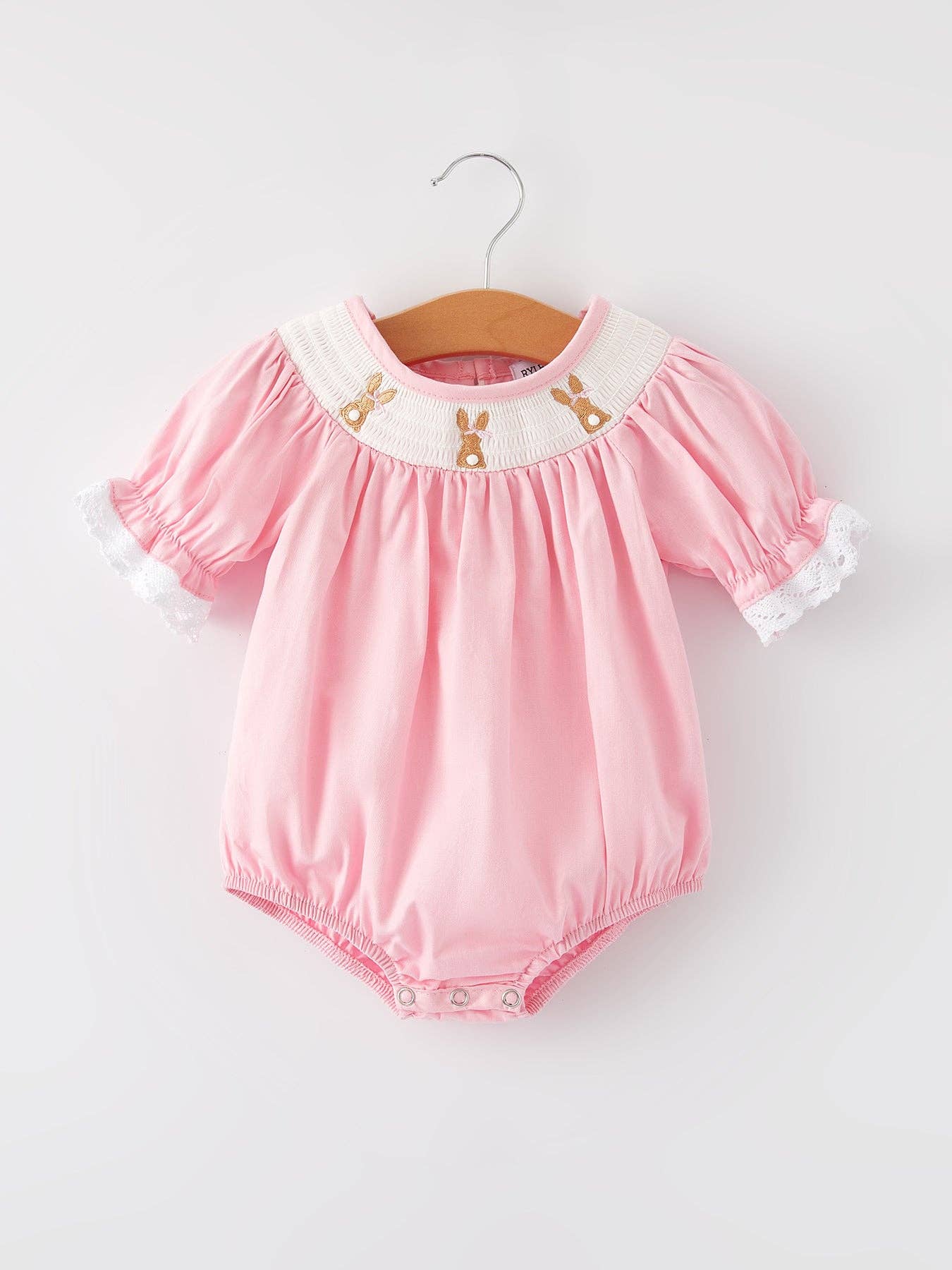 Pink Easter Bunny Lace Smock Bubble