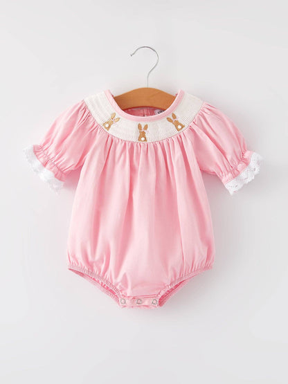 Pink Easter Bunny Lace Smock Bubble