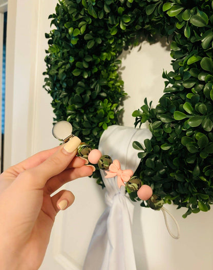Camo bow Paci teething clip