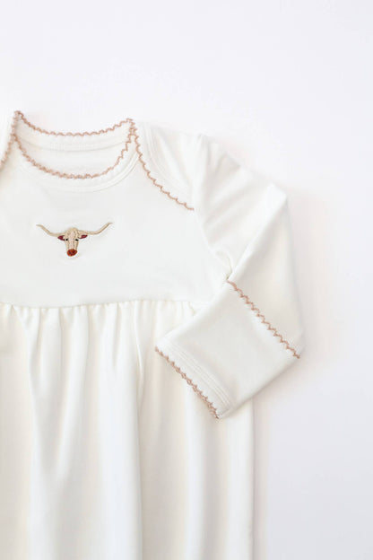 Pip Embroidered Gown - Longhorn Cow