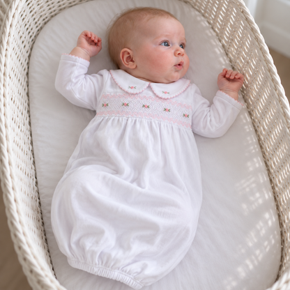 Grace Smocked Gown - White Pink