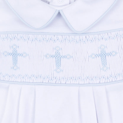 Forever Blessed Smocked Gown - White Light Blue