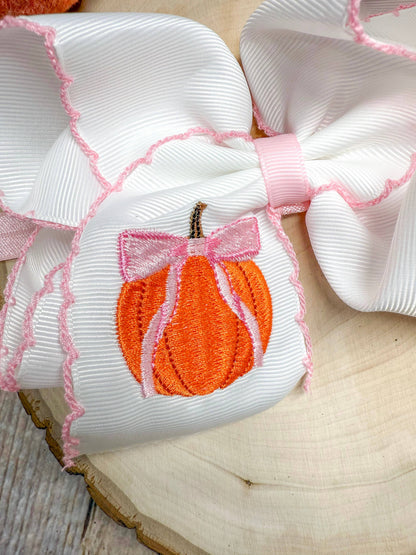 Coquette Pumpkin Embroidered Moonstitch Bow Headband
