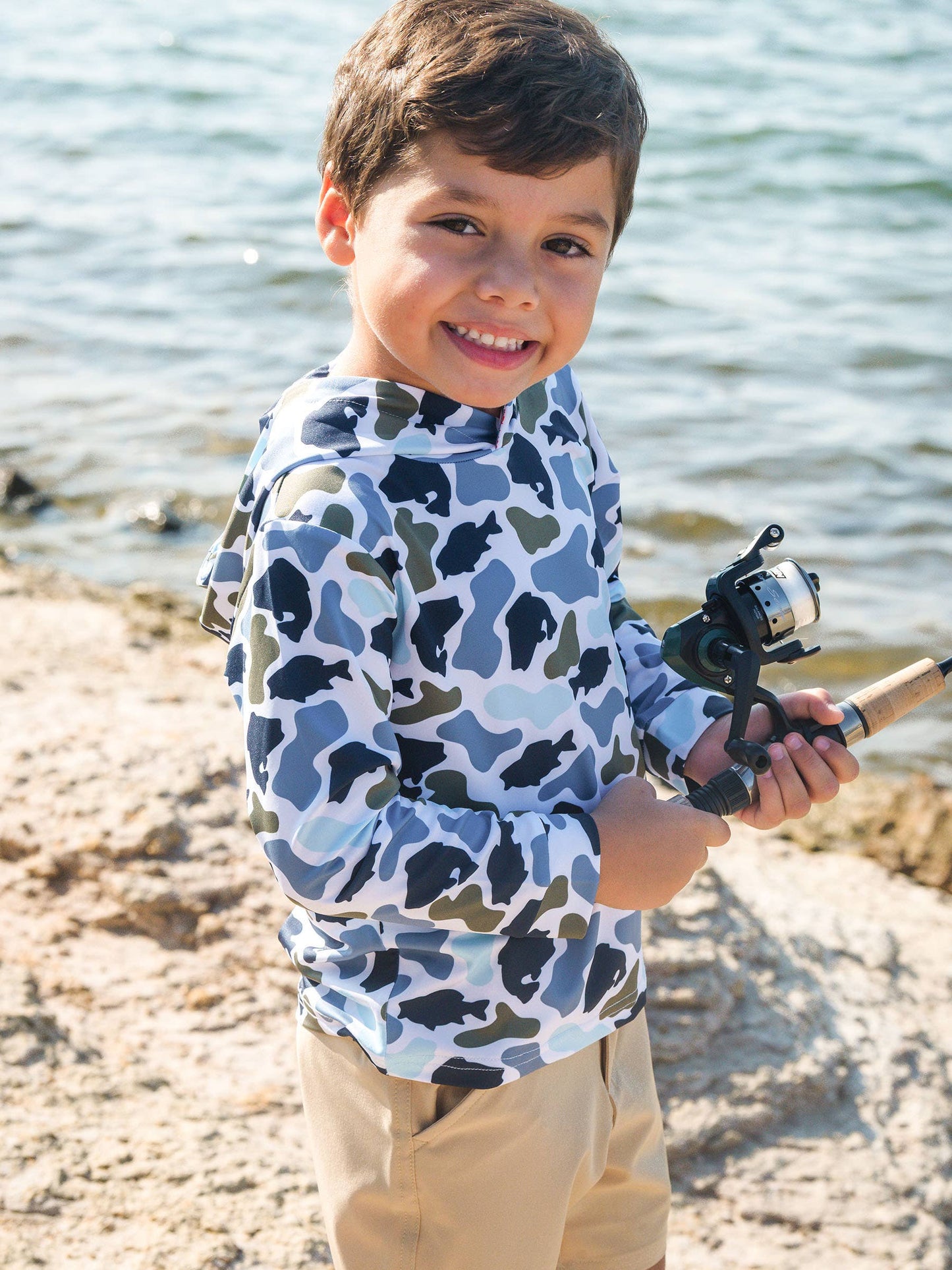 Boys Fish Camo Catch Performance Hooded Shirt