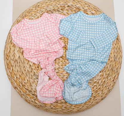 Blue Gingham (Spring/Easter) Knotted Infant Gown