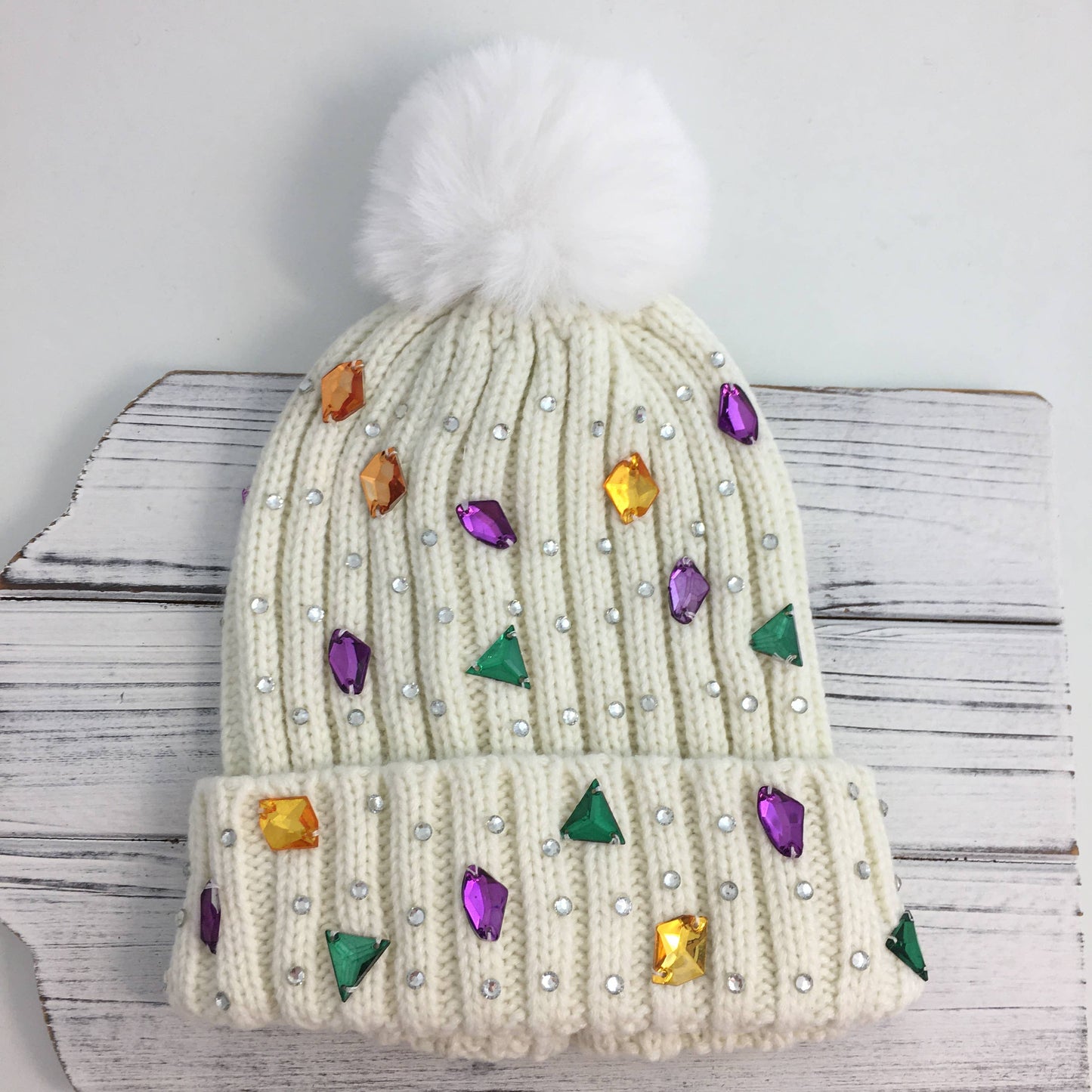 Mardi Gras gemstone beanie hat