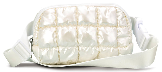 Pearl White Shiny Puffer Belt Bag