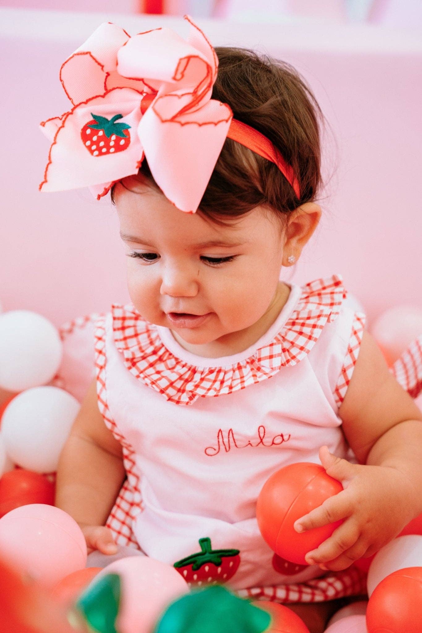 Strawberry Embroidered Moonstitch Hair Bow