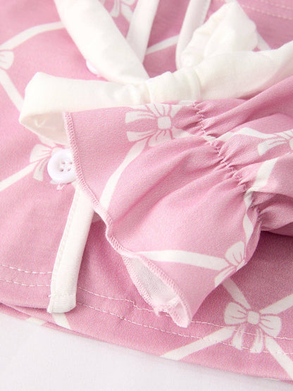 Mommy & me Autumn Check Bow Girls Lapel Pajamas