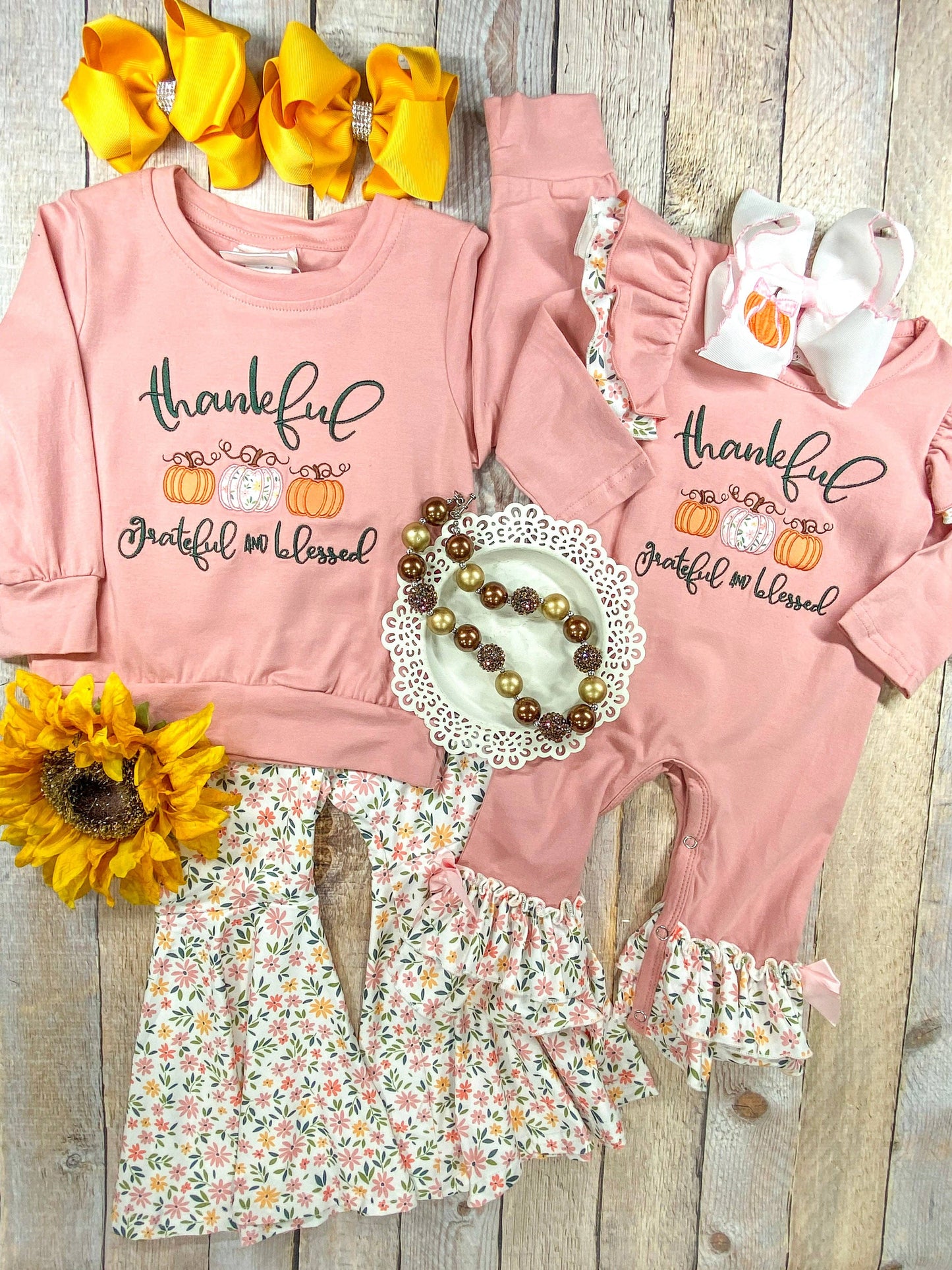 Thankful, Grateful & Blessed Infant Onesie