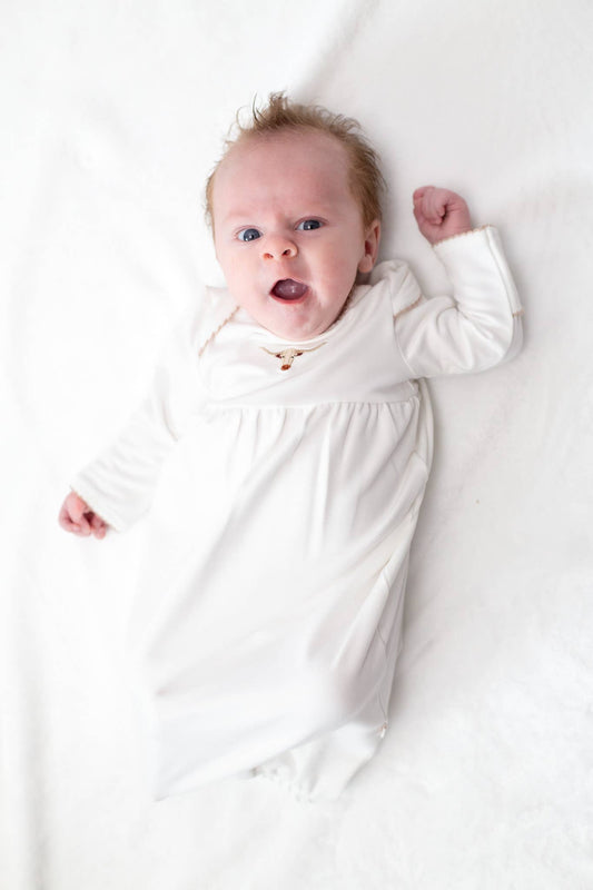 Pip Embroidered Gown - Longhorn Cow