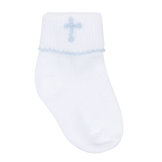 Forever Blessed -Embroidered Socks - White Light Blue