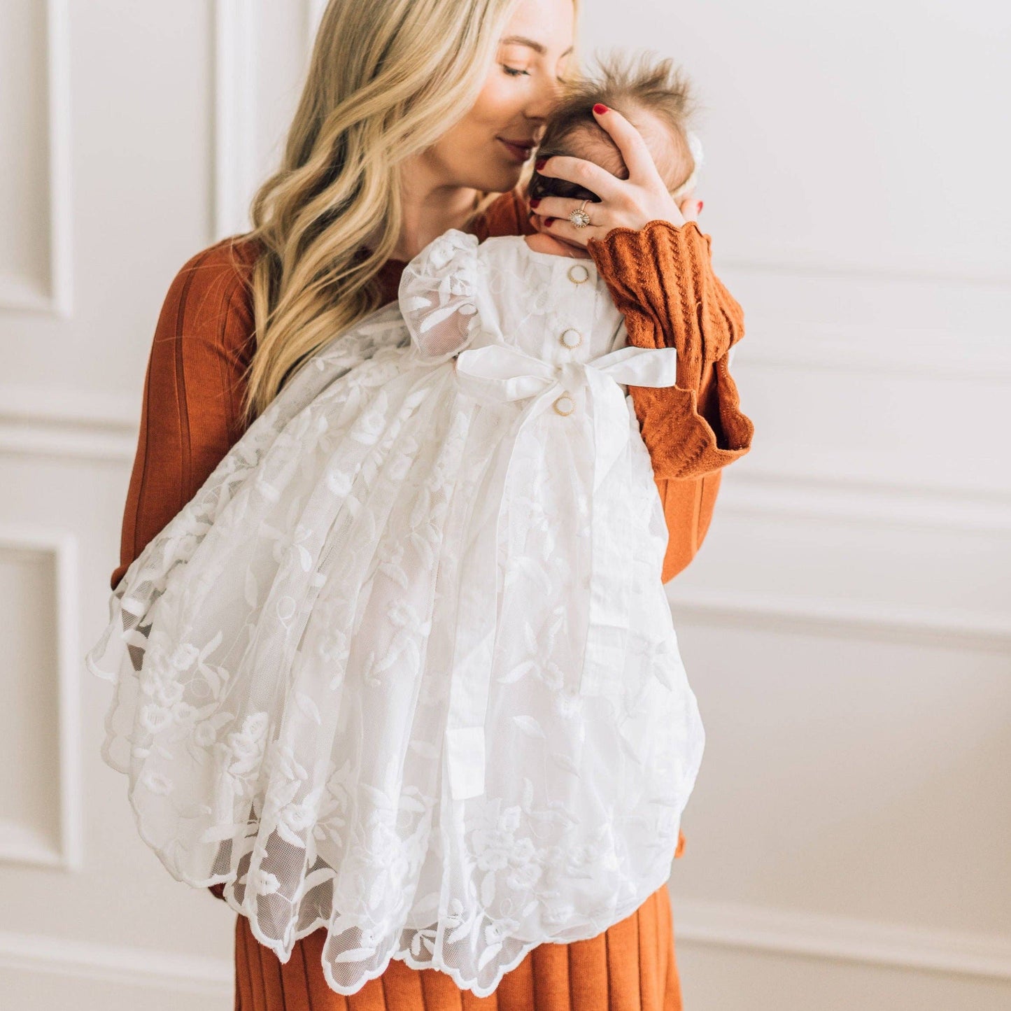 Charlotte Baby Girl White Lace Christening Baptism Dress
