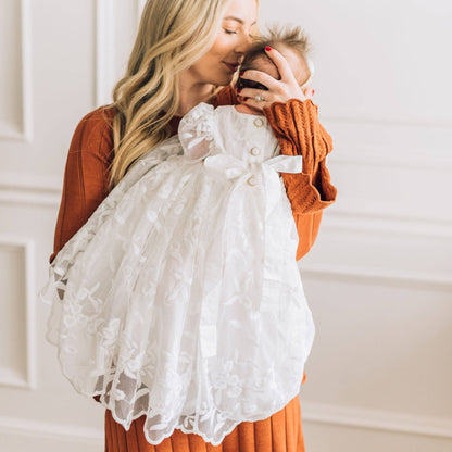 Charlotte Baby Girl White Lace Christening Baptism Dress