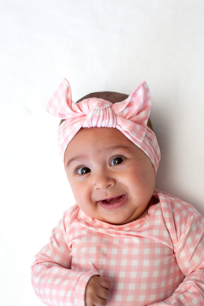 Pink Gingham Knotted Infant Gown