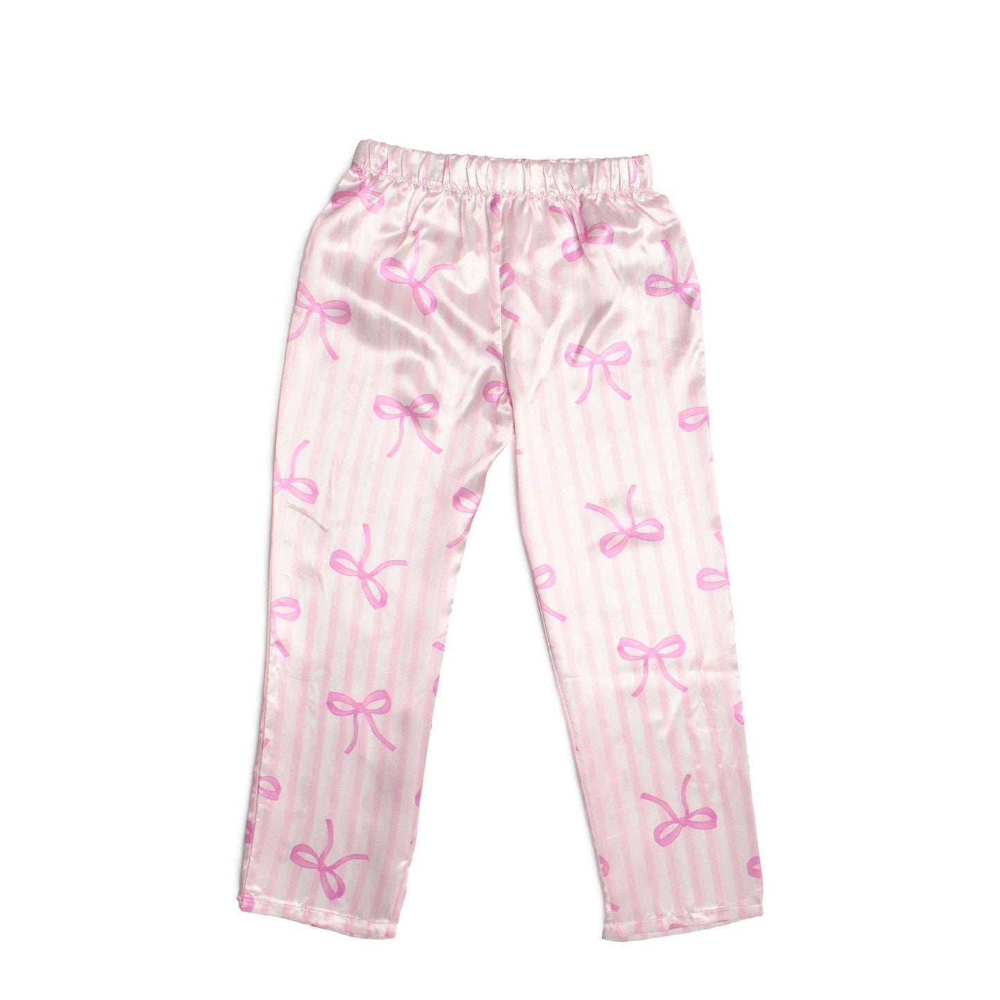 Striped Bow Satin Pajama Set with Headband