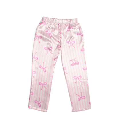 Striped Bow Satin Pajama Set with Headband