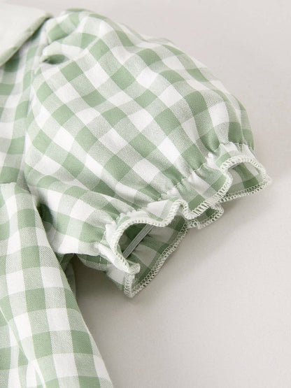 Fall Halloween & Thanksgiving Pumpkin Applique Plaid Green Girls Dress