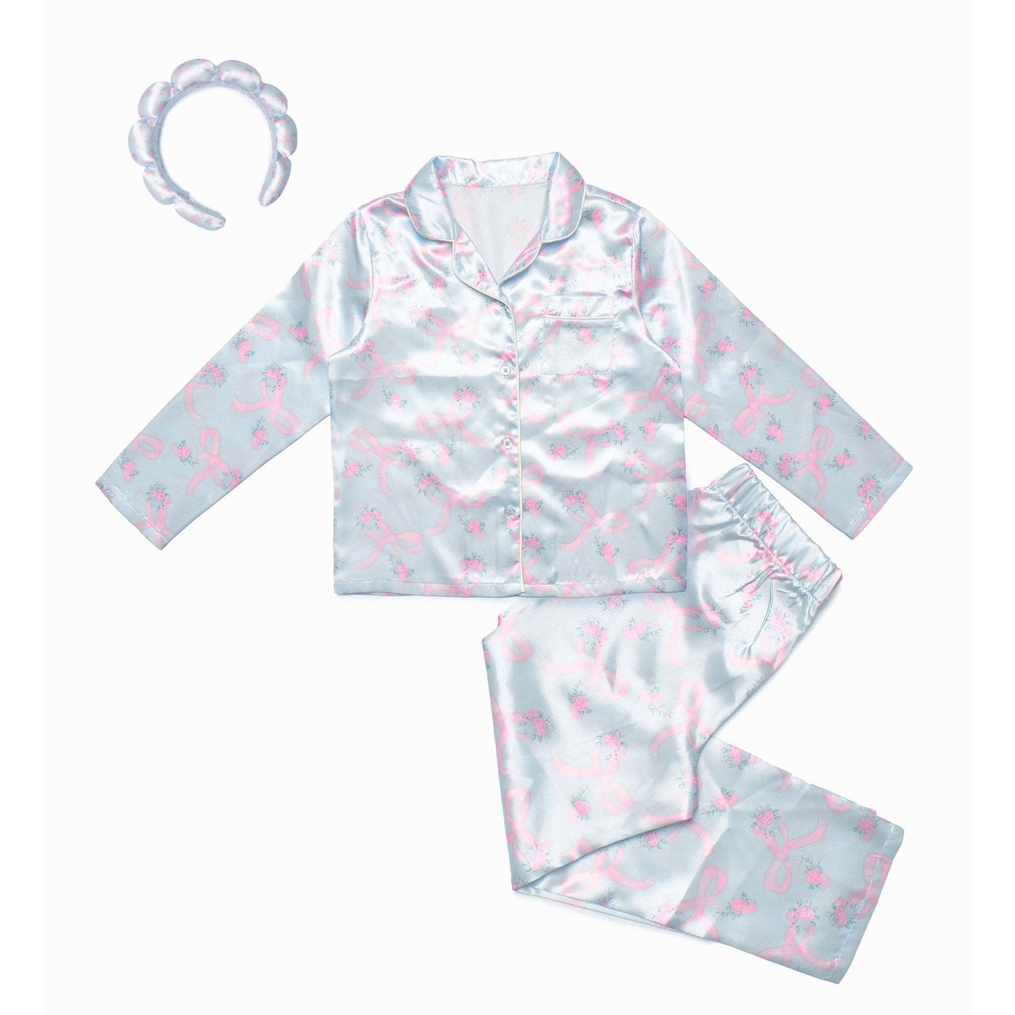 Floral Print Satin Pajama Set with Headband
