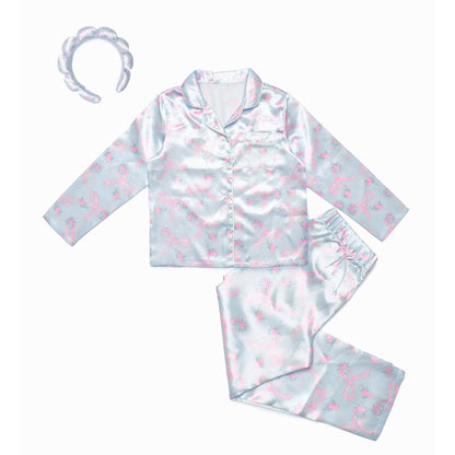 Floral Print Satin Pajama Set with Headband