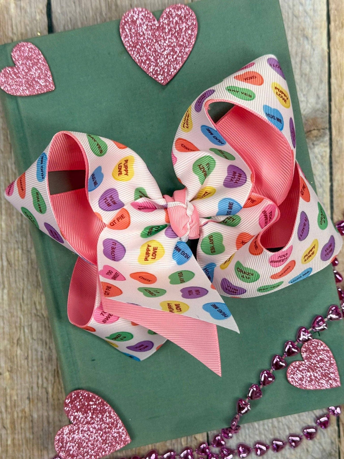 Conversation Hearts Valentine Double Layer Hair Bow