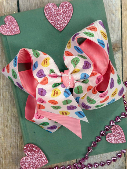 Conversation Hearts Valentine Double Layer Hair Bow