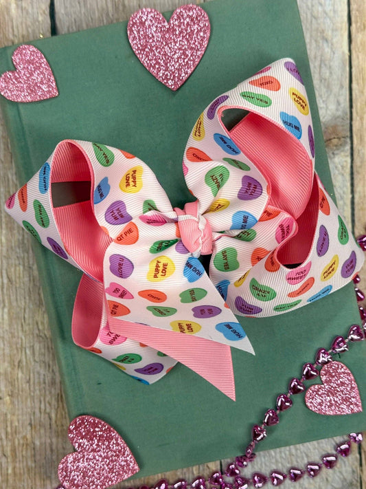 Conversation Hearts Valentine Double Layer Hair Bow