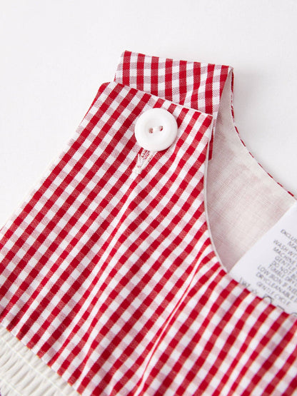 Red Gingham Baseball Smock Romper